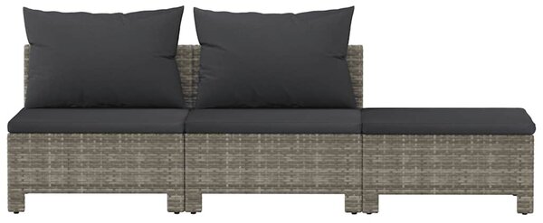 3 részes szürke polyrattan kerti bútor szett párnákkal