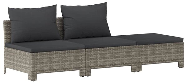 3 részes szürke polyrattan kerti bútor szett párnákkal