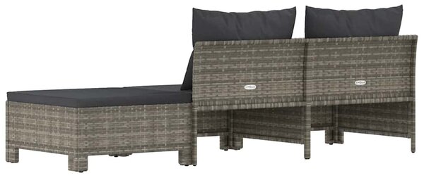 3 részes szürke polyrattan kerti bútor szett párnákkal