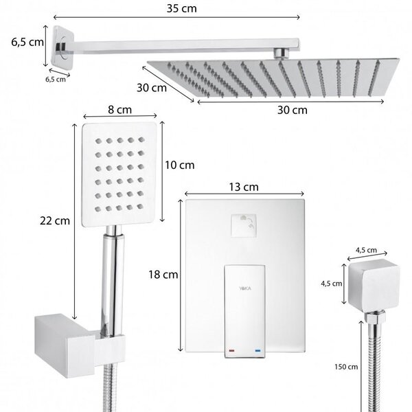 Erga Dual, rejtett zuhanyszett esőztető zuhannyal 30×30, króm, ERG-YKA-BP.DUAL30