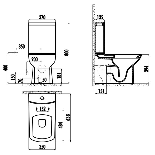 CREAVIT CREAVIT, LARA kombinált WC, alsó/hátsó lefolyóval, öblítőmechanizmussal, matt fekete, LR360-01
