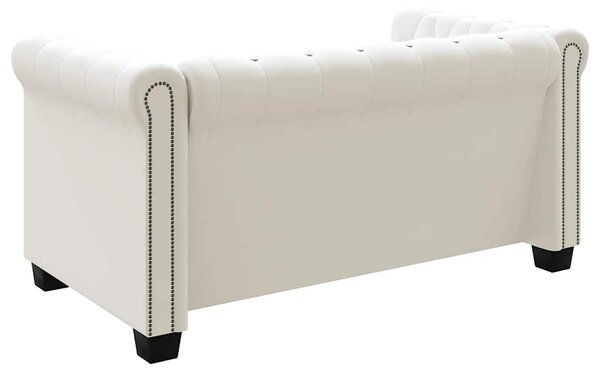 2 személyes fehér műbőr Chesterfield kanapé