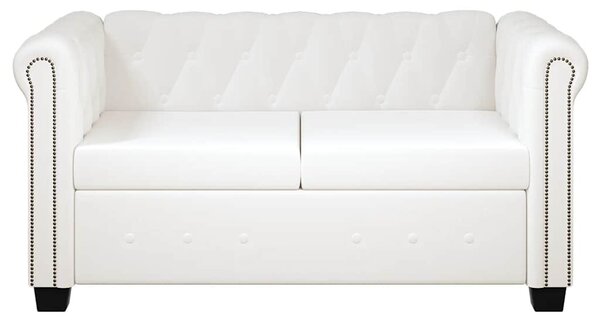 2 személyes fehér műbőr Chesterfield kanapé