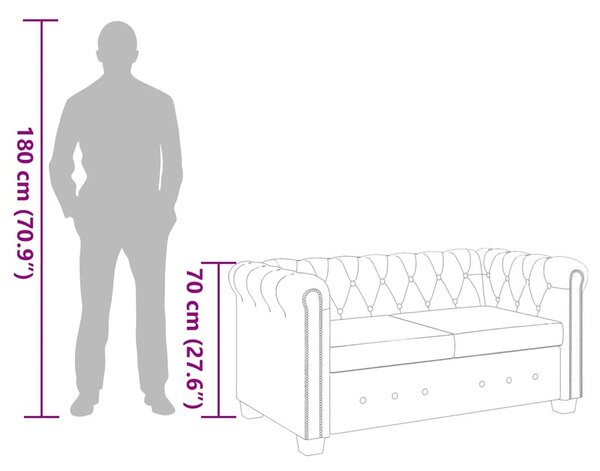 2 személyes fehér műbőr Chesterfield kanapé