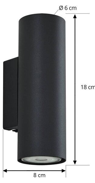 Lindby fali lámpa Joffrey, 18 cm, fekete, fel/le, GU10, dimmelhető, Fekete, Nappali / Étkező, Alumínium, Modern
