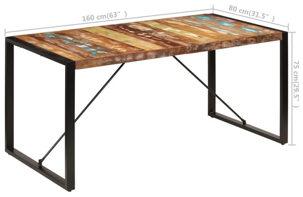 Tömör újrahasznosított fa étkezőasztal 160 x 80 x 75 cm