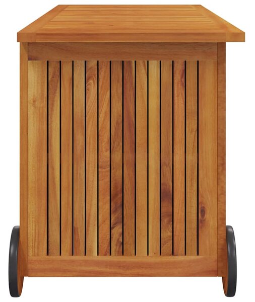 Tömör akácfa kerti tárolóláda kerekekkel 113 x 50 x 58 cm