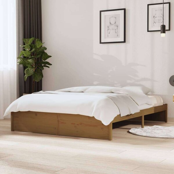 VidaXL szürke tömör fa ágykeret 135 x 190 cm (4FT6 Double)