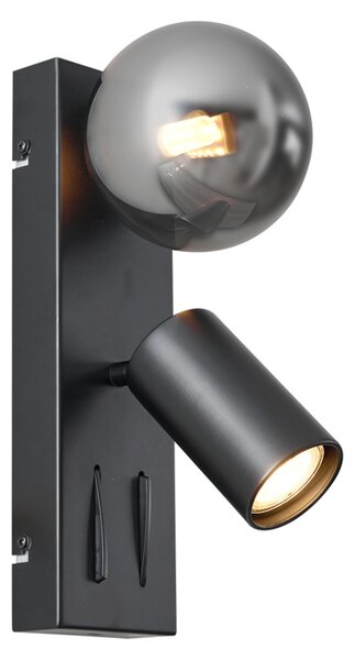 Modern fekete fali lámpa 2-lámpás dönthető USB-C porttal - Lesly