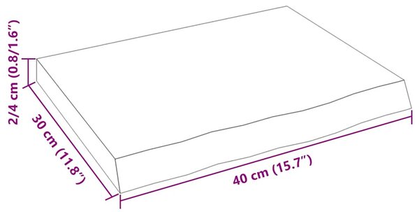 Kezeletlen tömör tölgyfa fali polc 40x30x(2-4) cm