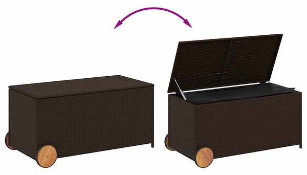 Barna polyrattan kerti tárolóláda kerekekkel 190 L