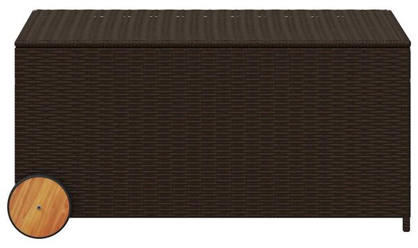 Barna polyrattan kerti tárolóláda kerekekkel 190 L