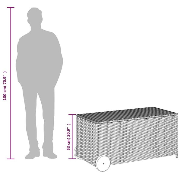 Barna polyrattan kerti tárolóláda kerekekkel 190 L