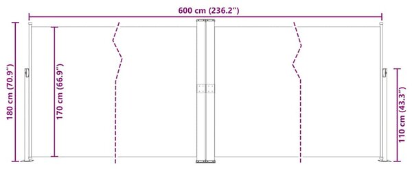 Barna behúzható oldalsó napellenző 180 x 600 cm