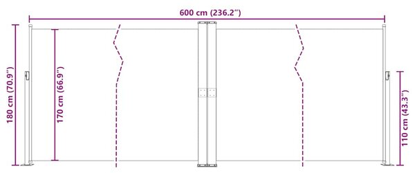 Krémszínű behúzható oldalsó napellenző 180 x 600 cm