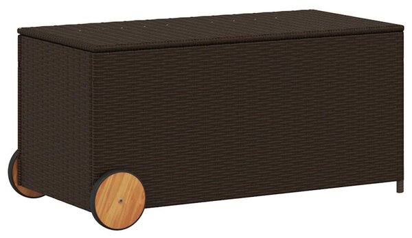 Barna polyrattan kerti tárolóláda kerekekkel 190 L