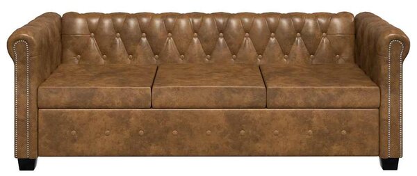 3 személyes barna műbőr Chesterfield kanapé