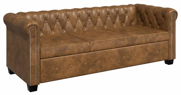 3 személyes barna műbőr Chesterfield kanapé