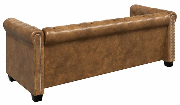 3 személyes barna műbőr Chesterfield kanapé