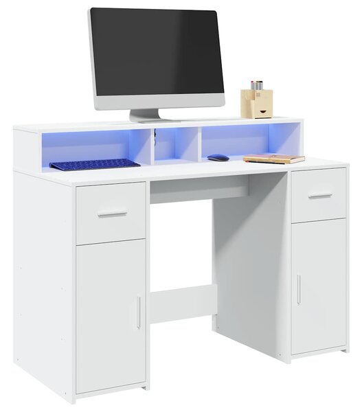 Fehér szerelt fa íróasztal LED-világítással 120 x 55 x 91 cm