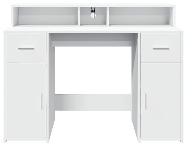 Fehér szerelt fa íróasztal LED-világítással 120 x 55 x 91 cm