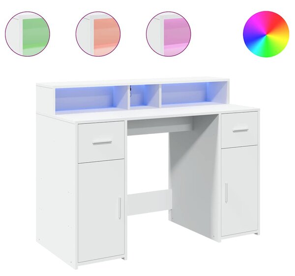 Fehér szerelt fa íróasztal LED-világítással 120 x 55 x 91 cm
