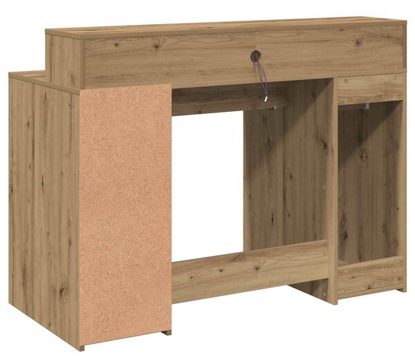Kézműves tölgy színű szerelt fa LED-es íróasztal 120x55x91 cm