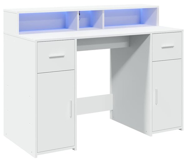 Fehér szerelt fa íróasztal LED-világítással 120 x 55 x 91 cm