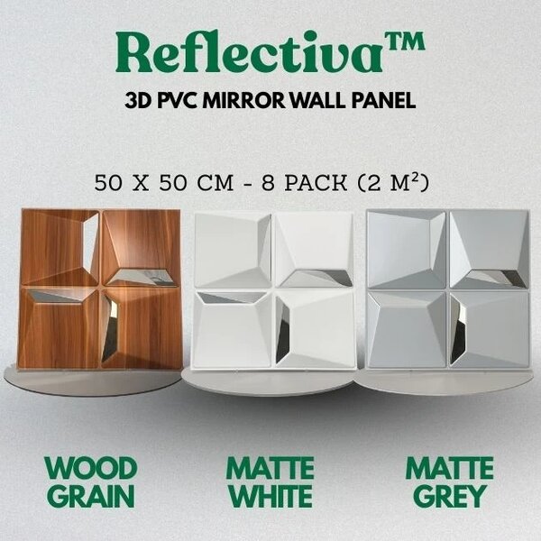 Reflectiva™ 3d Pvc Tükör Falpanel 50 X 50 Cm - 8 Csomagban, Faerezet