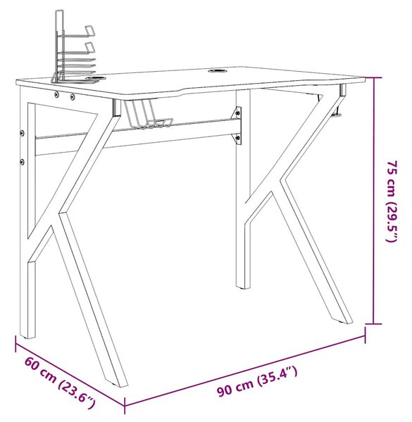 Fekete K-lábú gamer asztal 90 x 60 x 75 cm