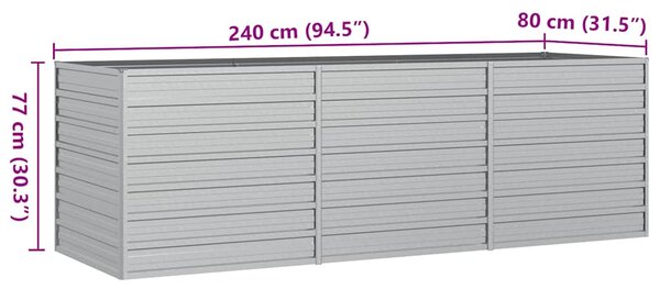 Ezüstszínű horganyzott acél kerti magaságyás 240 x 80 x 77 cm