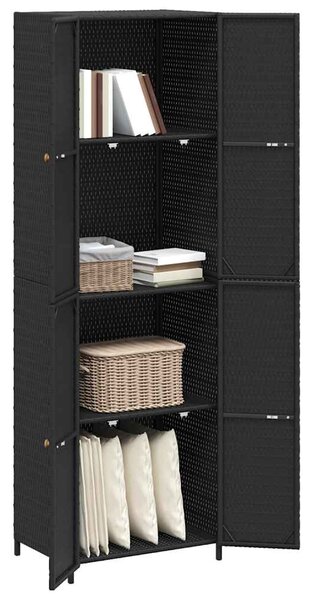 Fekete polyrattan kerti tárolószekrény 59 x 40 x 180 cm