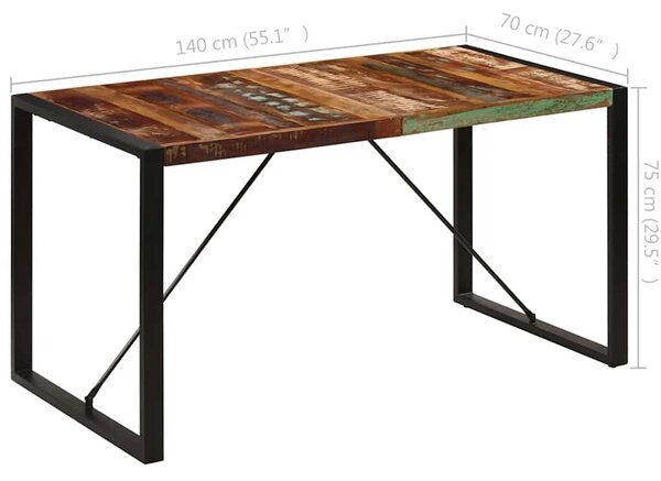Tömör újrahasznosított fa étkezőasztal 140 x 70 x 75 cm