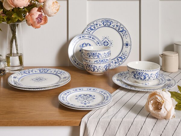 12 darabos étkészlet GALANGAL Porcelán Fehér/kék