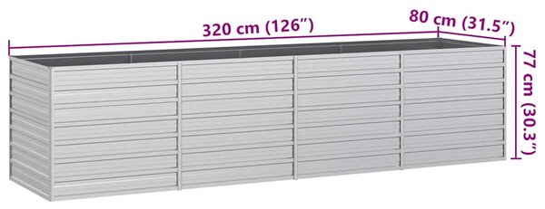 Ezüstszínű horganyzott acél kerti magaságyás 320 x 80 x 77 cm