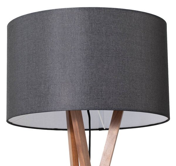 Lucande Auriane állólámpa, háromlábú, fekete, szövet, 160 cm, Sötét fa, Nappali / Étkező, Textil / szövet / selyem, Skandináv