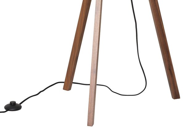 Lucande Auriane állólámpa, háromlábú, fekete, szövet, 160 cm, Sötét fa, Nappali / Étkező, Textil / szövet / selyem, Skandináv