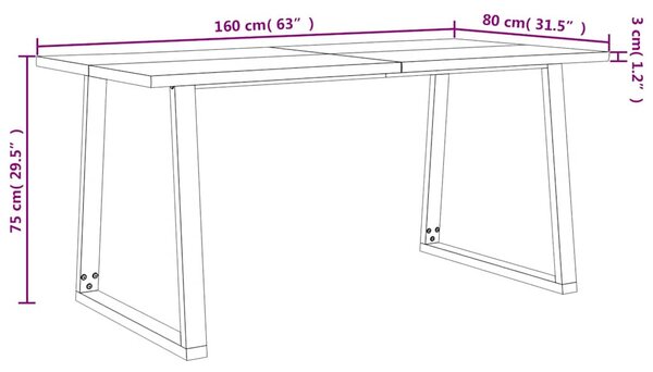 Tömör akácfa étkezőasztal természetes éllel 160 x 80 x 75 cm
