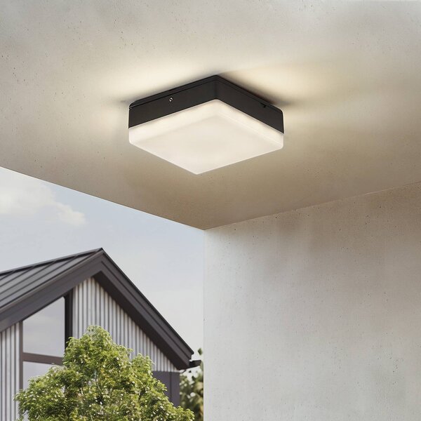 Lucande LED mennyezeti lámpa Thilo, 16cm, antracit, érzékelő, IP54, Műanyag, Modern