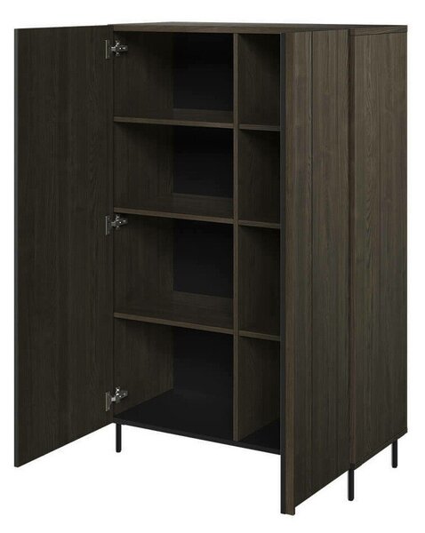 Könyvespolc Catevari 104, Ajtókkal, Zárt, Laminált forgácslap, 144x92x44cm, Sötét barna, Fekete