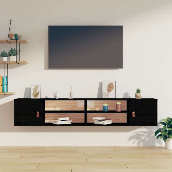 VidaXL 2 db fekete tömör fenyőfa faliszekrény 80 x 30 x 30 cm