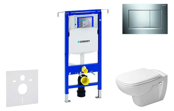 Geberit Duofix - Modul fali WC-hez nyomógombos Sigma30, fényes króm/matt króm + Duravit D-Code - WC és ülőke, perem nélküli, SoftClose 111.355.00.5 NH6