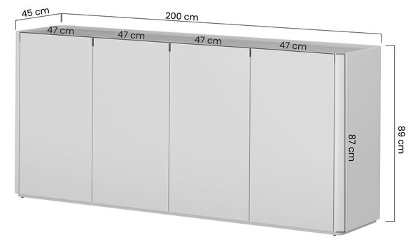 Elivo négyajtós komód 200 cm - eukaliptusz / baltic dune tölgy