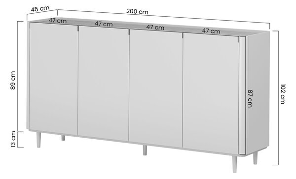 Elivo négyajtós komód lábakon 200 cm - eukaliptusz / baltic dune tölgy