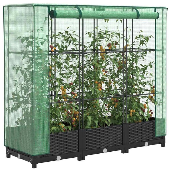 Rattan hatású magaságyás üvegháztakaróval 120 x 40 x 123 cm