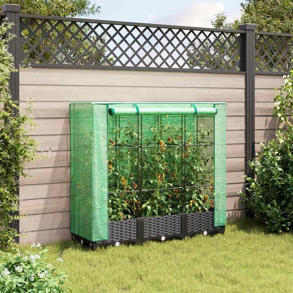 Rattan hatású magaságyás üvegháztakaróval 120 x 40 x 123 cm