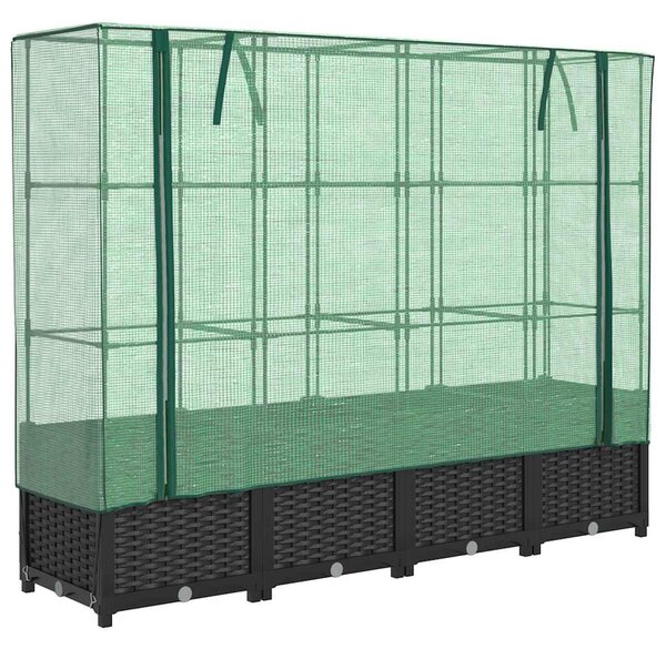Rattan hatású magaságyás üvegháztakaróval 160 x 40 x 138 cm