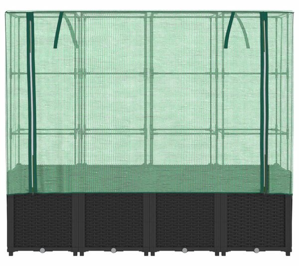 Rattan hatású magaságyás üvegháztakaróval 160 x 40 x 153 cm