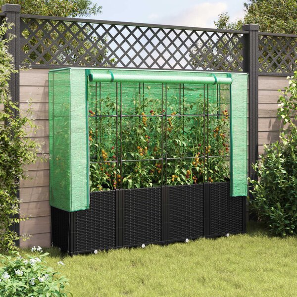 Rattan hatású magaságyás üvegháztakaróval 160 x 40 x 153 cm