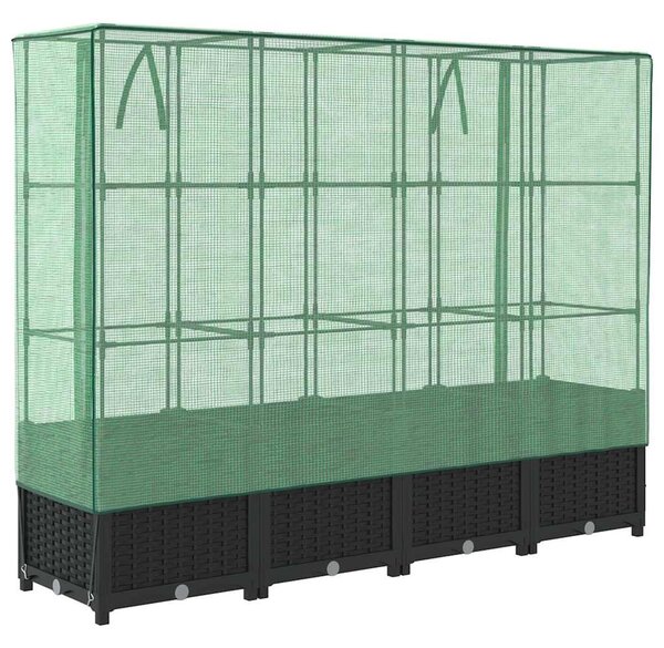 Rattan hatású magaságyás üvegháztakaróval 160 x 40 x 138 cm